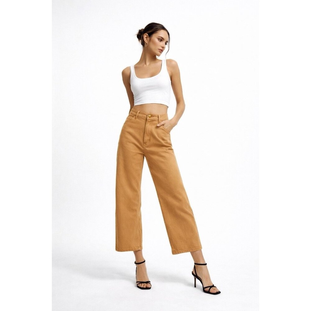 Reformation Wide-Leg High-Rise Pants in Camel